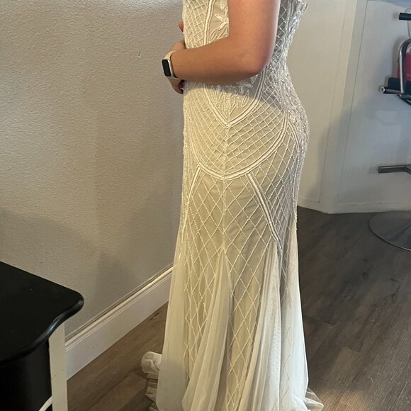 Lulus This I Promise You White Nude Beaded Sequin Maxi Dress Med 262322 - Picture 2 of 15